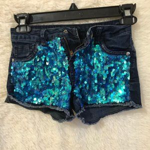 Teal sequins jean short